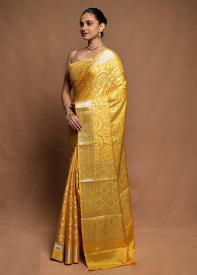 Yellow Dupion Silk Saree With Blouse Piece