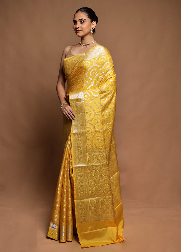 Yellow Dupion Silk Saree With Blouse Piece
