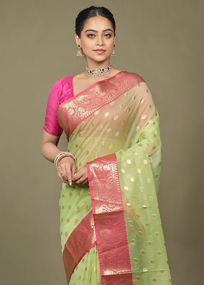 Green Organza Saree With Blouse Piece