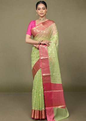 Green Organza Saree With Blouse Piece