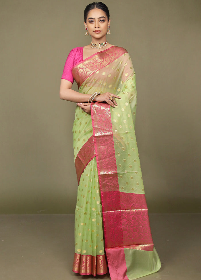 Green Organza Saree With Blouse Piece