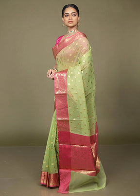 Green Organza Saree With Blouse Piece