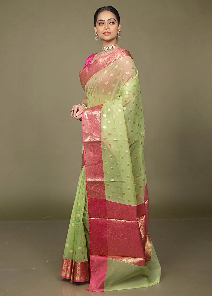 Green Organza Saree With Blouse Piece