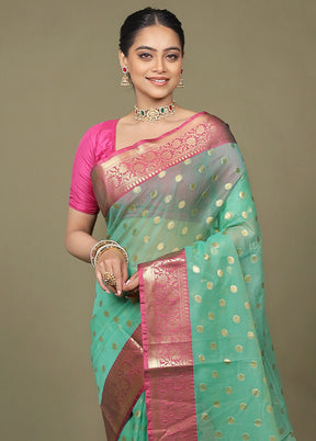Green Organza Saree With Blouse Piece