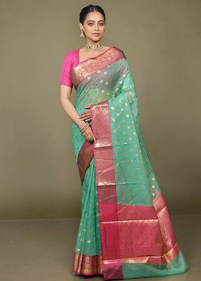 Green Organza Saree With Blouse Piece
