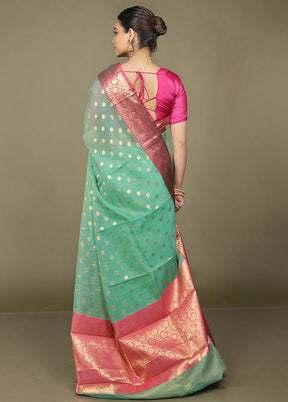 Green Organza Saree With Blouse Piece