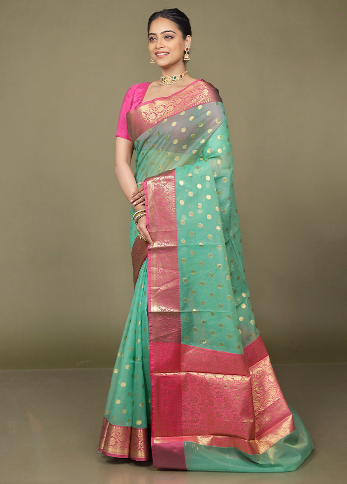 Green Organza Saree With Blouse Piece