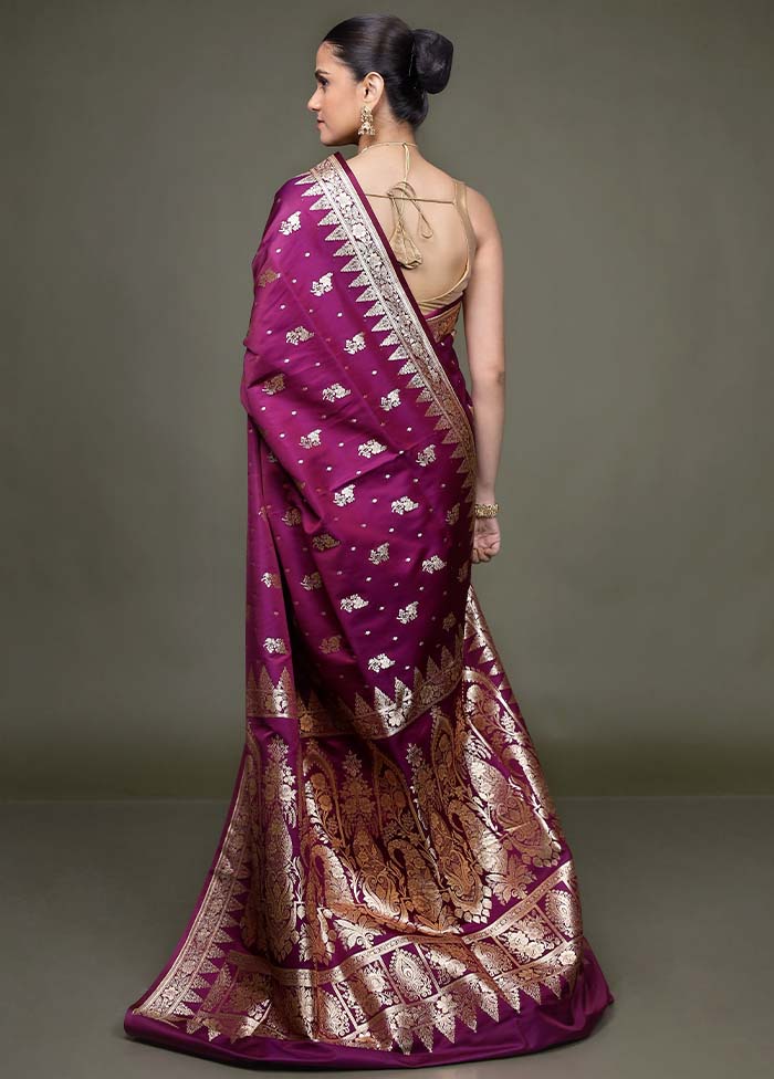 Purple Banarasi Silk Saree With Blouse Piece