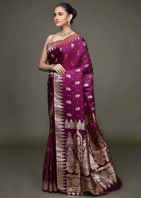 Purple Banarasi Silk Saree With Blouse Piece