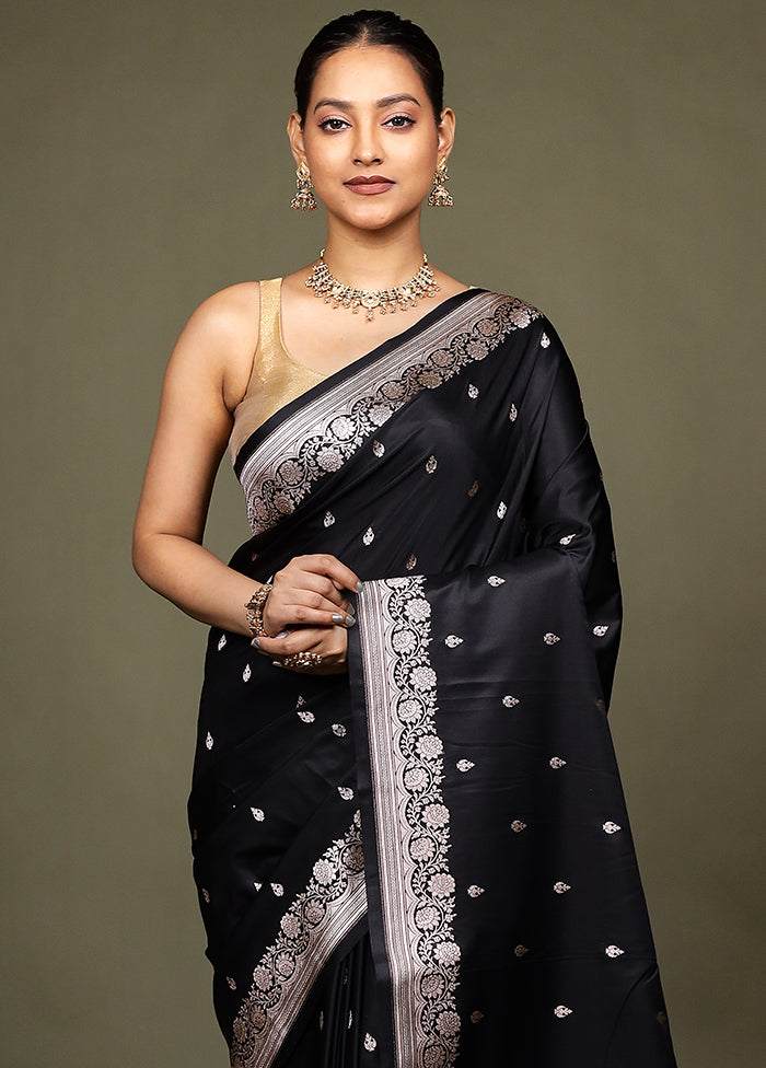 Black Katan Silk Saree With Blouse Piece