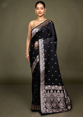 Black Katan Silk Saree With Blouse Piece
