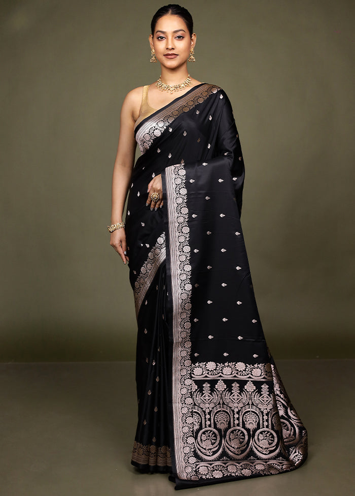 Black Katan Silk Saree With Blouse Piece