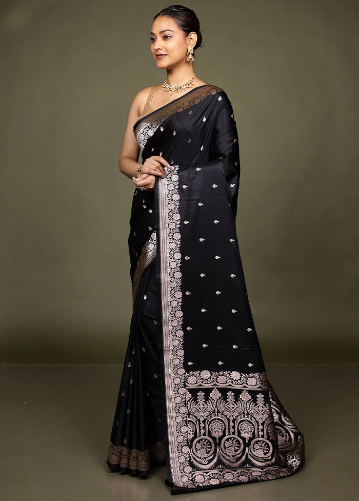 Black Katan Silk Saree With Blouse Piece
