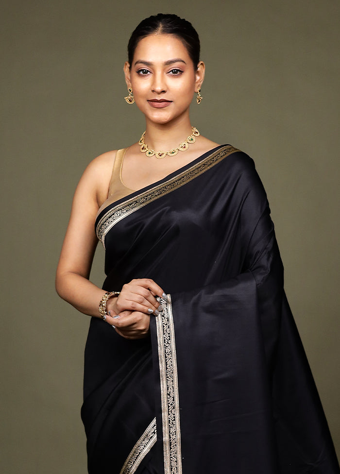 Black Katan Silk Saree With Blouse Piece