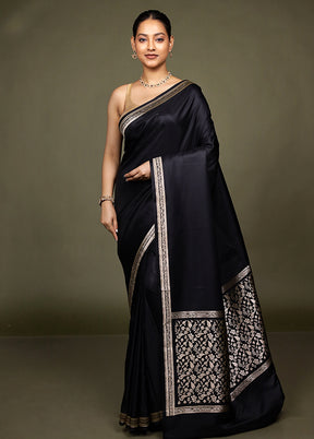 Black Katan Silk Saree With Blouse Piece