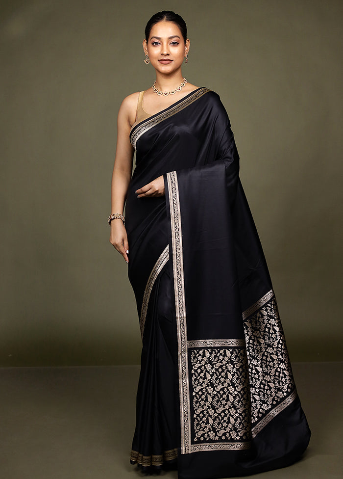 Black Katan Silk Saree With Blouse Piece