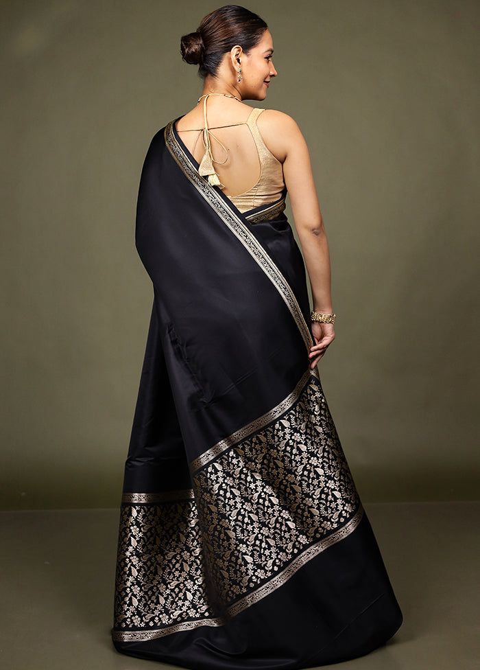 Black Katan Silk Saree With Blouse Piece