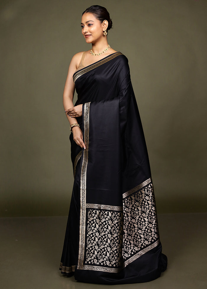 Black Katan Silk Saree With Blouse Piece
