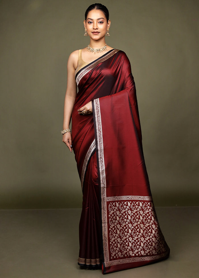 Maroon Katan Silk Saree With Blouse Piece