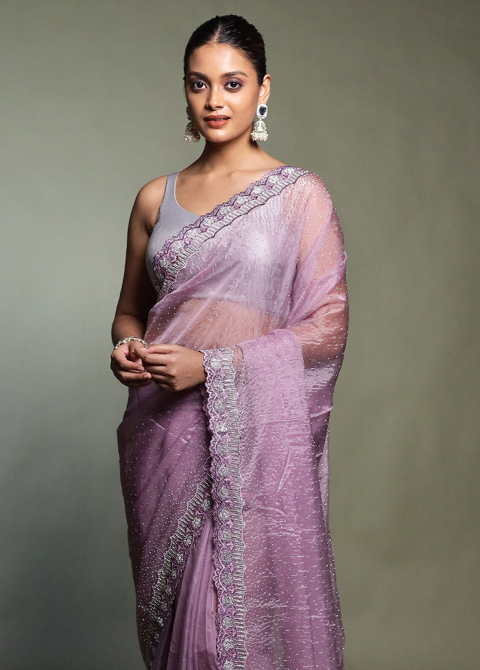 Purple Crushed Tissue Silk Saree With Blouse Piece