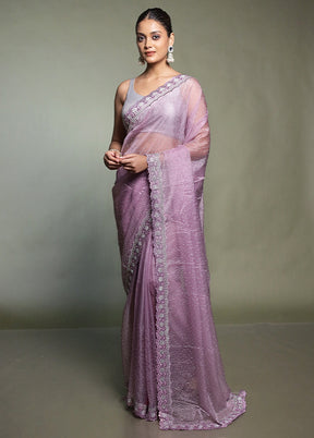 Purple Crushed Tissue Silk Saree With Blouse Piece