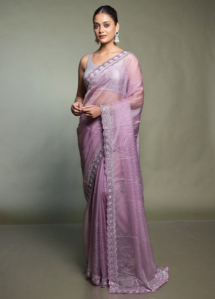 Purple Crushed Tissue Silk Saree With Blouse Piece
