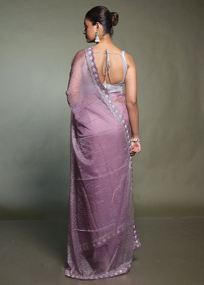 Purple Crushed Tissue Silk Saree With Blouse Piece
