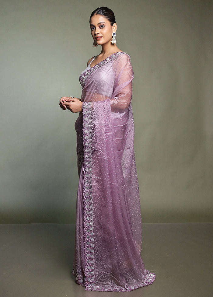 Purple Crushed Tissue Silk Saree With Blouse Piece