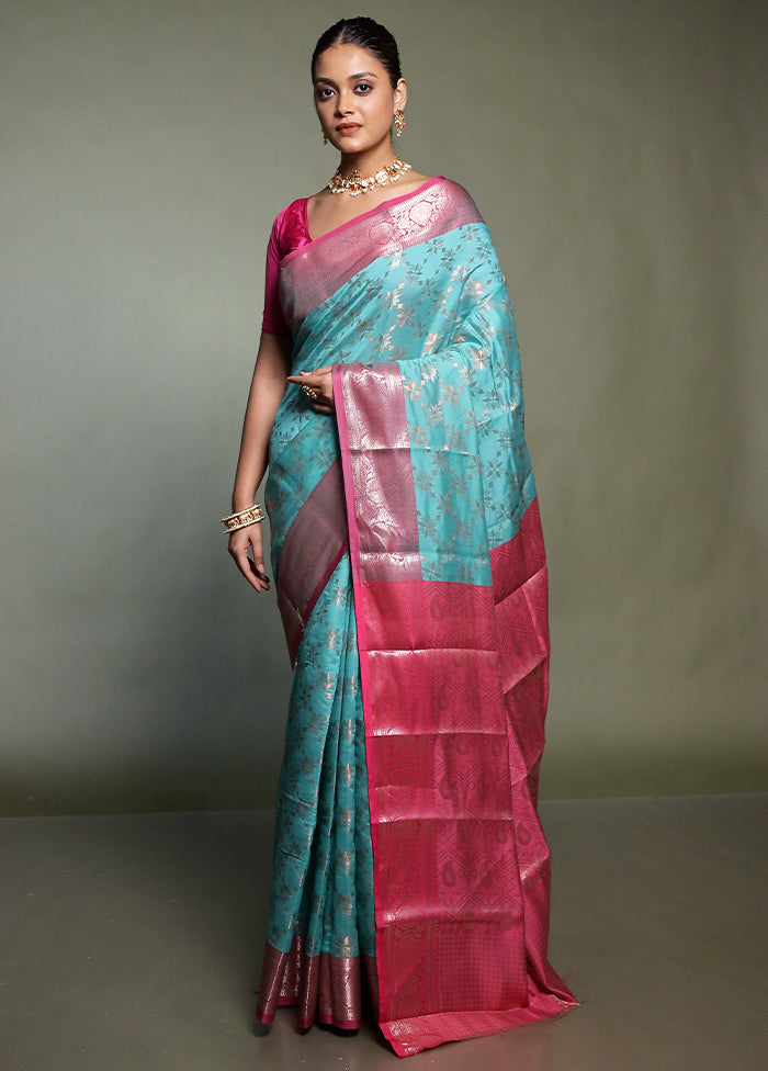 Green Kora Silk Saree With Blouse Piece