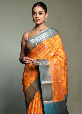 Rust Kora Silk Saree With Blouse Piece