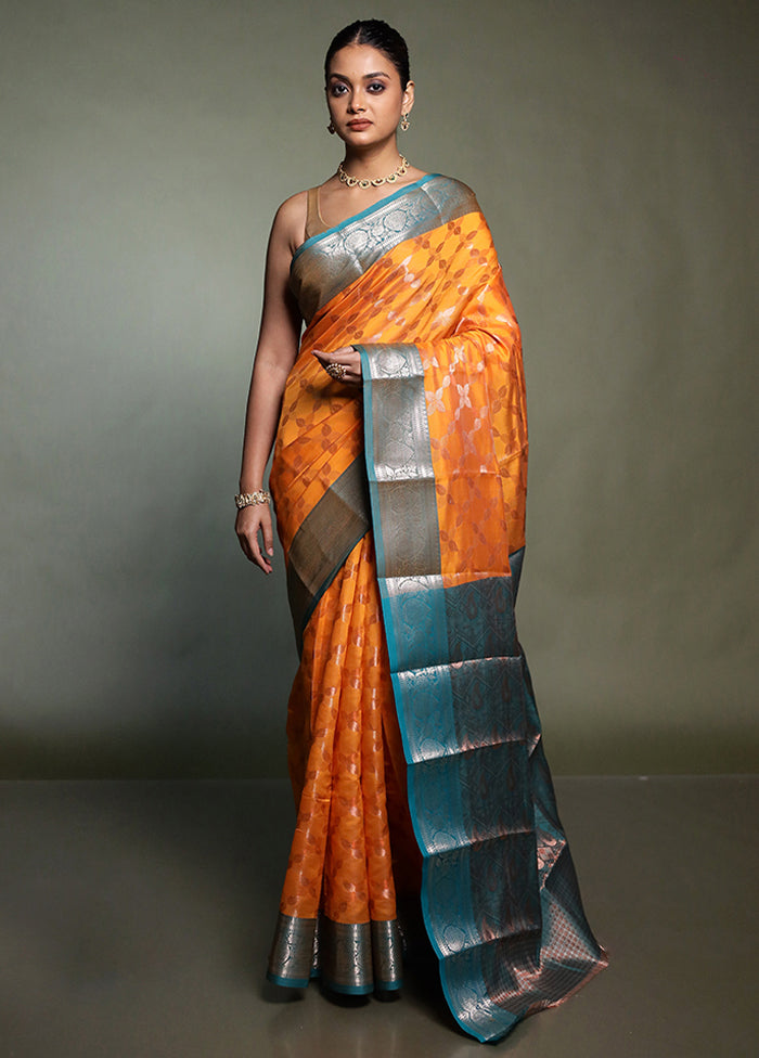 Rust Kora Silk Saree With Blouse Piece