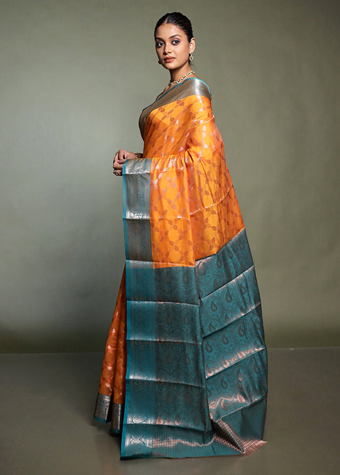 Rust Kora Silk Saree With Blouse Piece