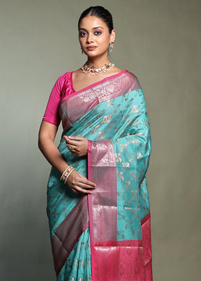 Green Kora Silk Saree With Blouse Piece
