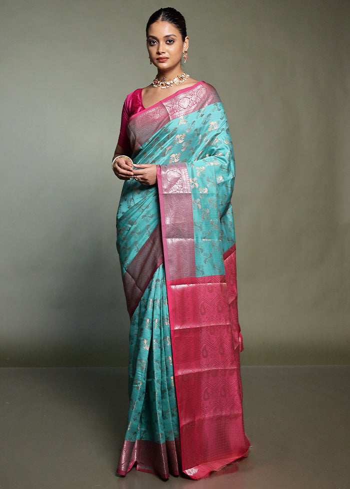 Green Kora Silk Saree With Blouse Piece