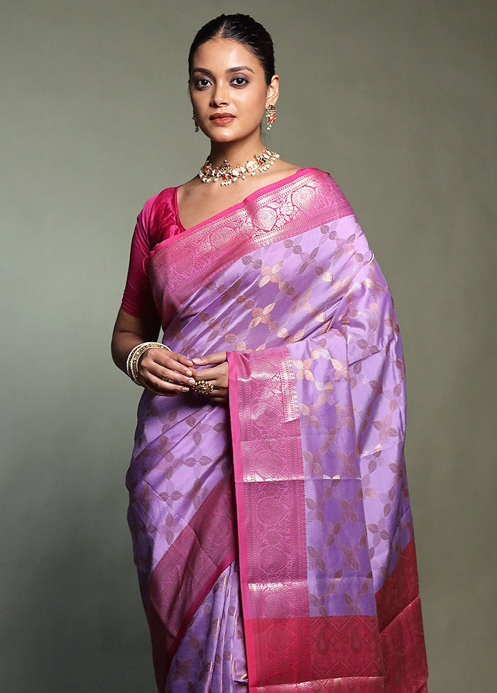 Purple Kora Silk Saree With Blouse Piece