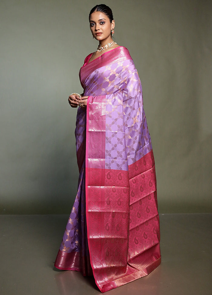 Purple Kora Silk Saree With Blouse Piece