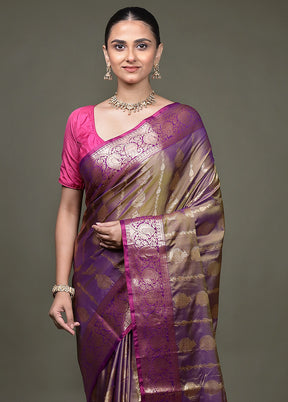 Purple Dupion Silk Saree With Blouse Piece