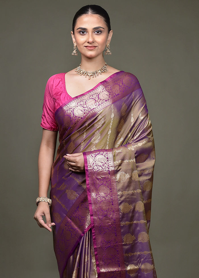 Purple Dupion Silk Saree With Blouse Piece