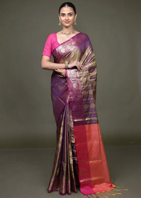 Purple Dupion Silk Saree With Blouse Piece