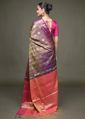 Purple Dupion Silk Saree With Blouse Piece