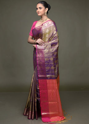 Purple Dupion Silk Saree With Blouse Piece