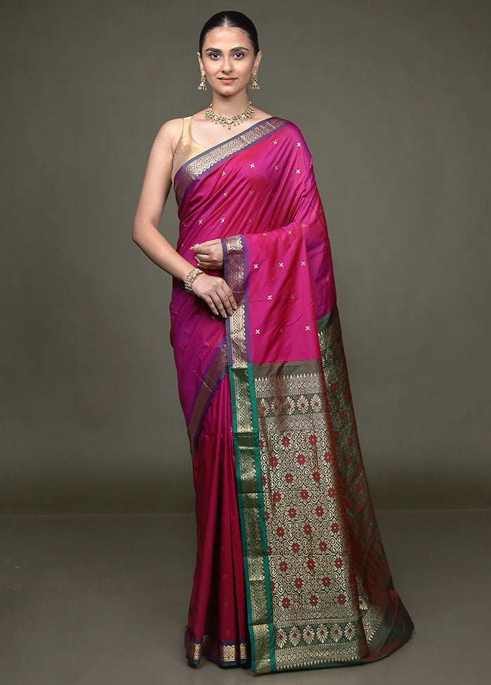 Pink Kanjivaram Silk Saree With Blouse Piece