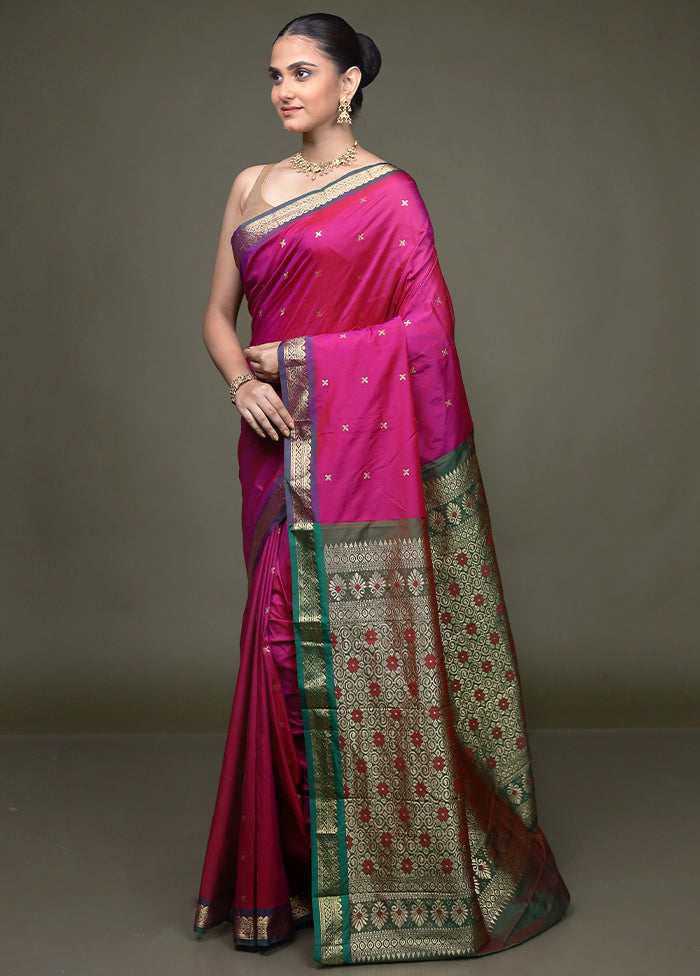 Pink Kanjivaram Silk Saree With Blouse Piece