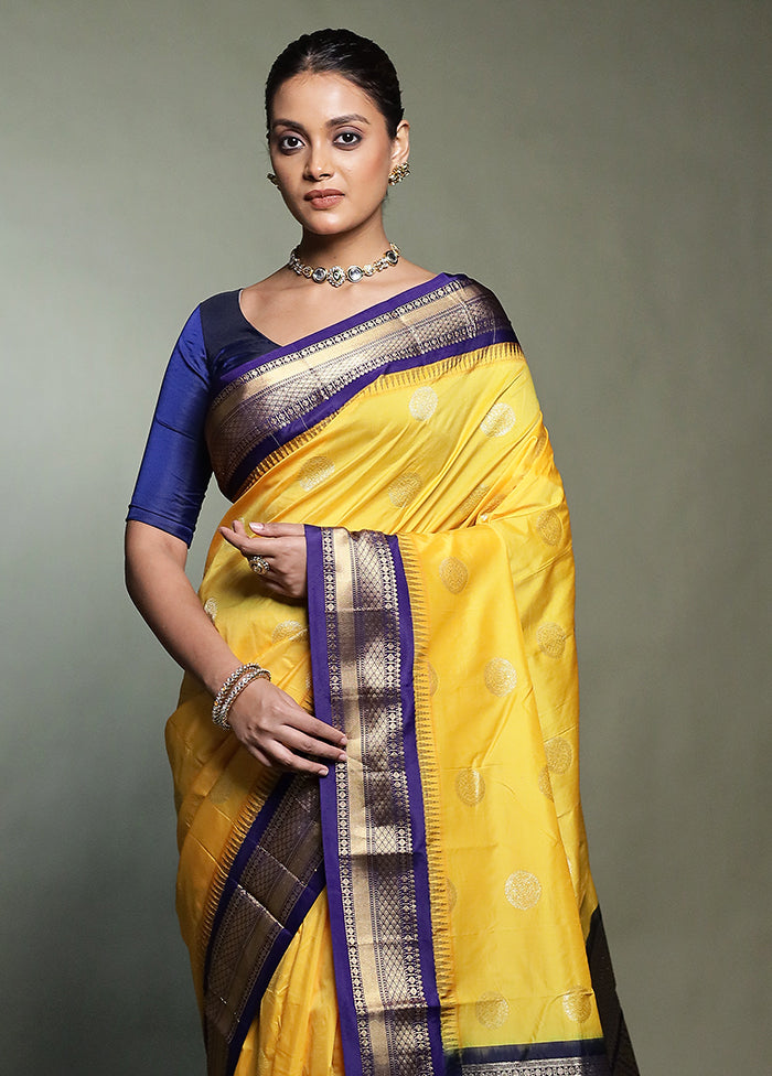 Yellow Kanjivaram Silk Saree With Blouse Piece
