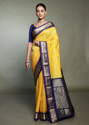 Yellow Kanjivaram Silk Saree With Blouse Piece
