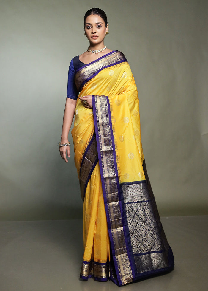 Yellow Kanjivaram Silk Saree With Blouse Piece