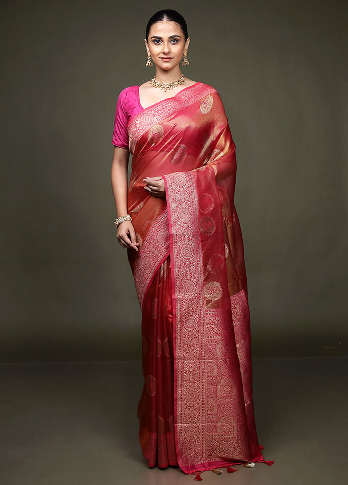 Red Tissue Silk Saree With Blouse Piece