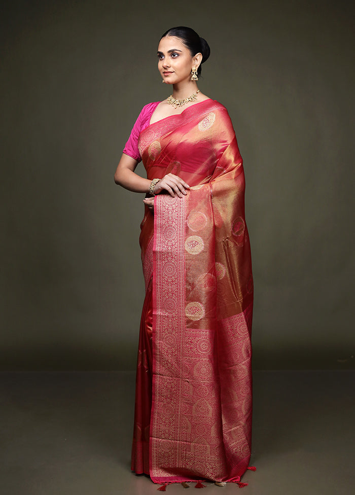 Red Tissue Silk Saree With Blouse Piece