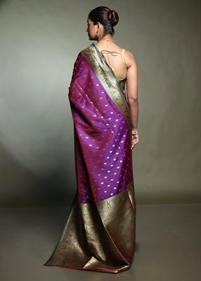 Purple Dupion Silk Saree With Blouse Piece