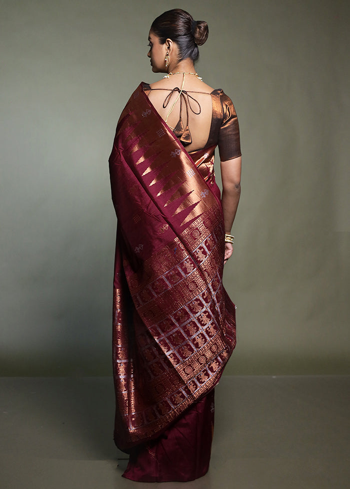 Purple Dupion Silk Saree With Blouse Piece